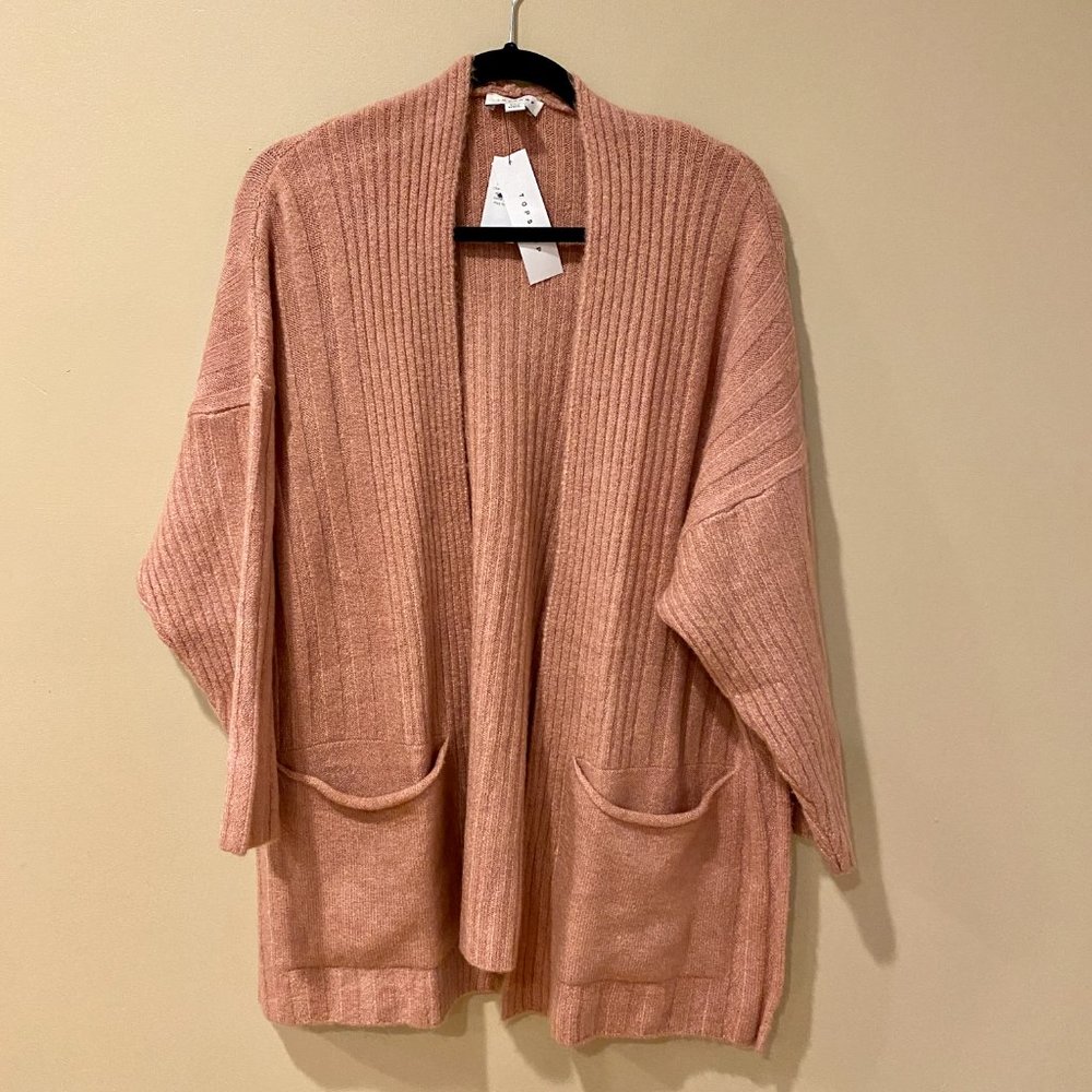 TopShop Long Pink Open Front Cardigan - Small 4-6 - Picture 3 of 12